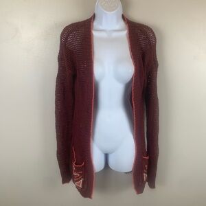 BKE Women’s Cardigan Small Mix Knit Open Front‎ Long Slv Crochet Festival Boho